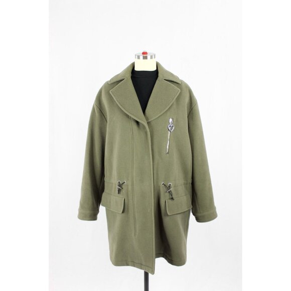 LOVE MOSCHINO Olive Green Felted Wool Car Coat, Size 2 - Picture 1 of 15